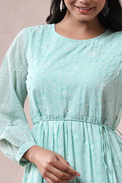 Women's  Mint Georgette Printed Tiered Dress