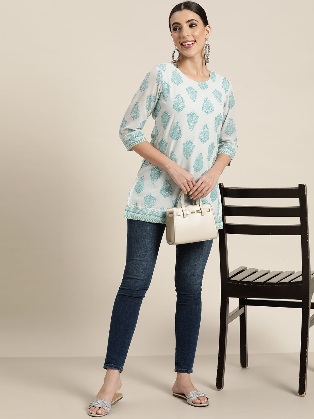 Women's  Bluemulti Georgette Printed Straight Tunic