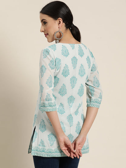 Women's  Bluemulti Georgette Printed Straight Tunic