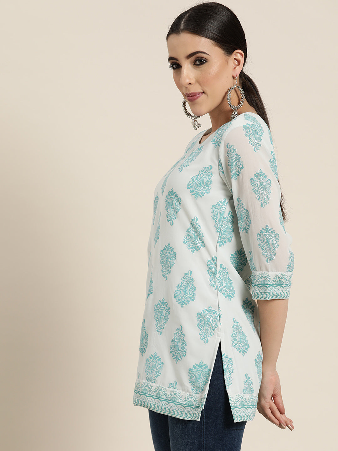 Women's  Bluemulti Georgette Printed Straight Tunic