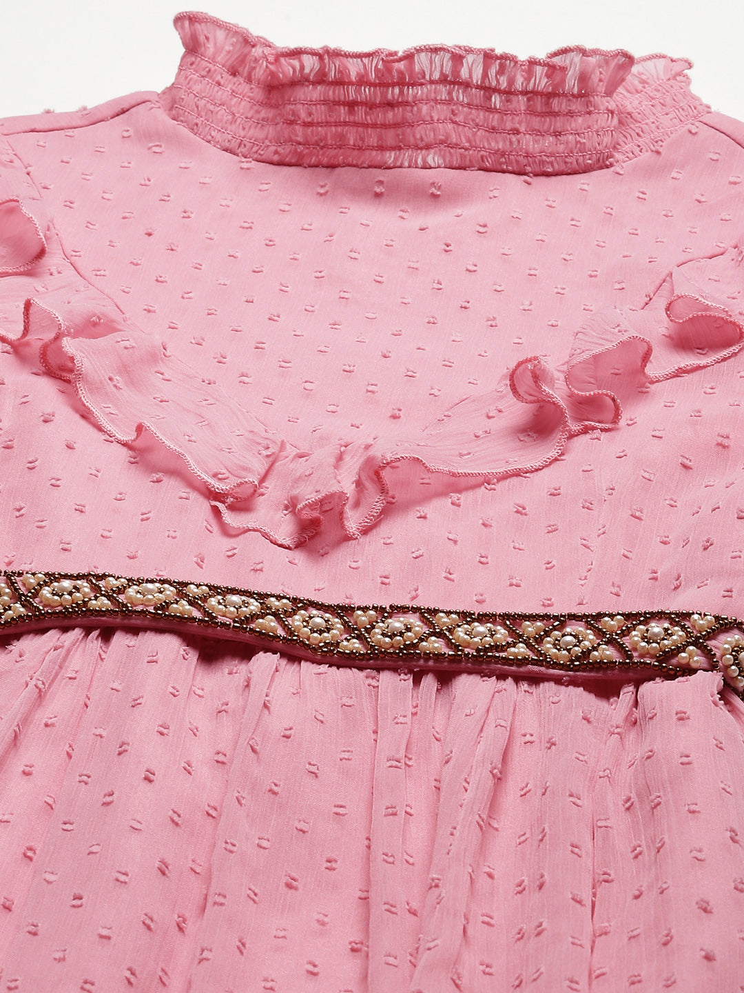 Women's  Pink Chiffon Woven Design Flared Dress