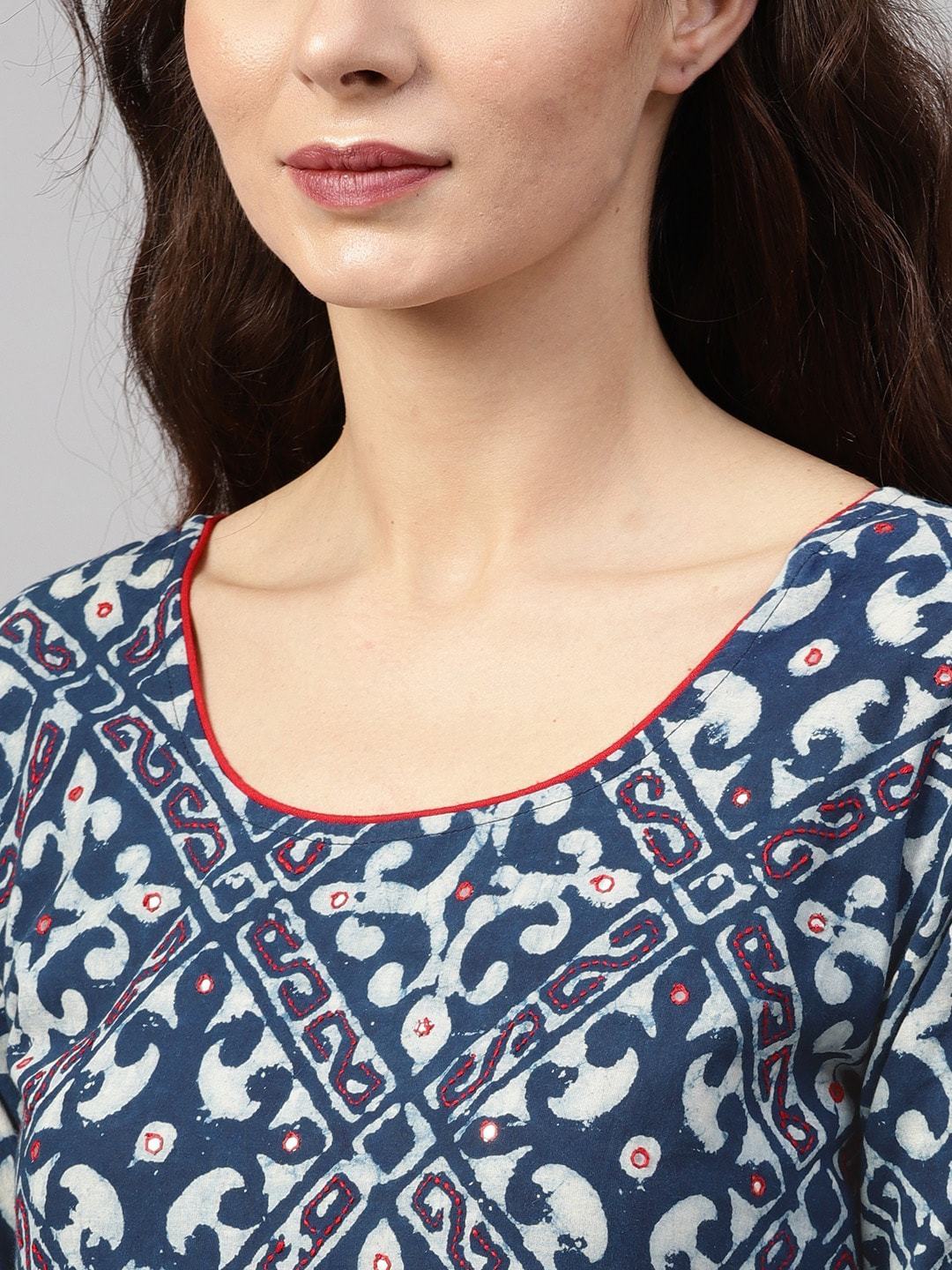 Women's  Blue & White Printed Anarkali Kurta