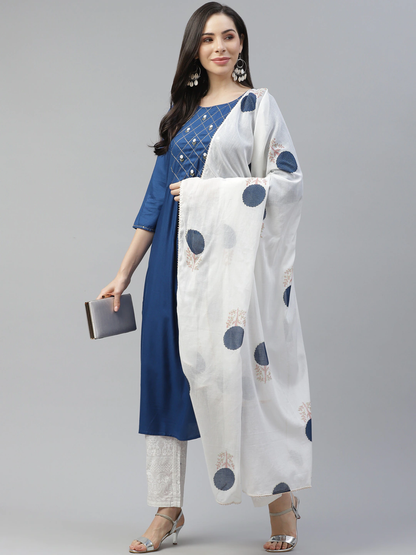 Women's Royal Blue & Offwhite Kurta Set