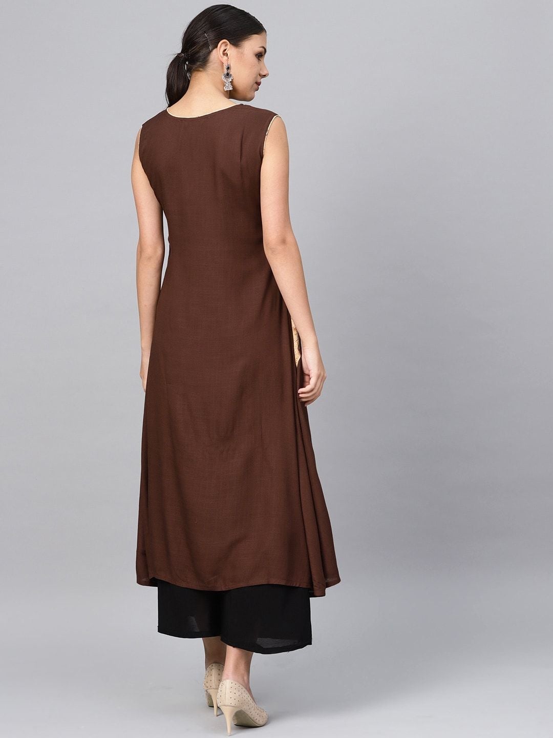 Women's Brown Solid A-Line Kurta