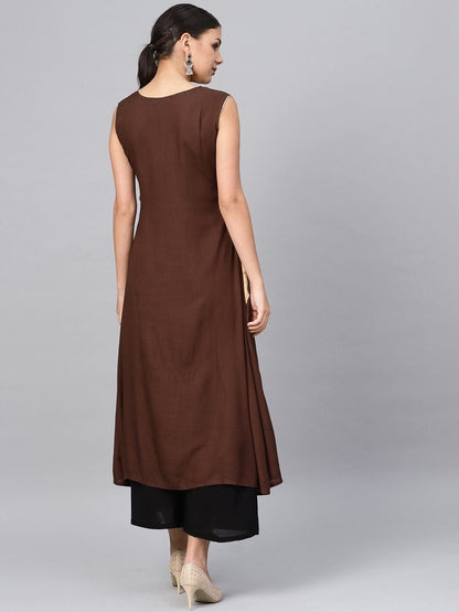 Women's Brown Solid A-Line Kurta