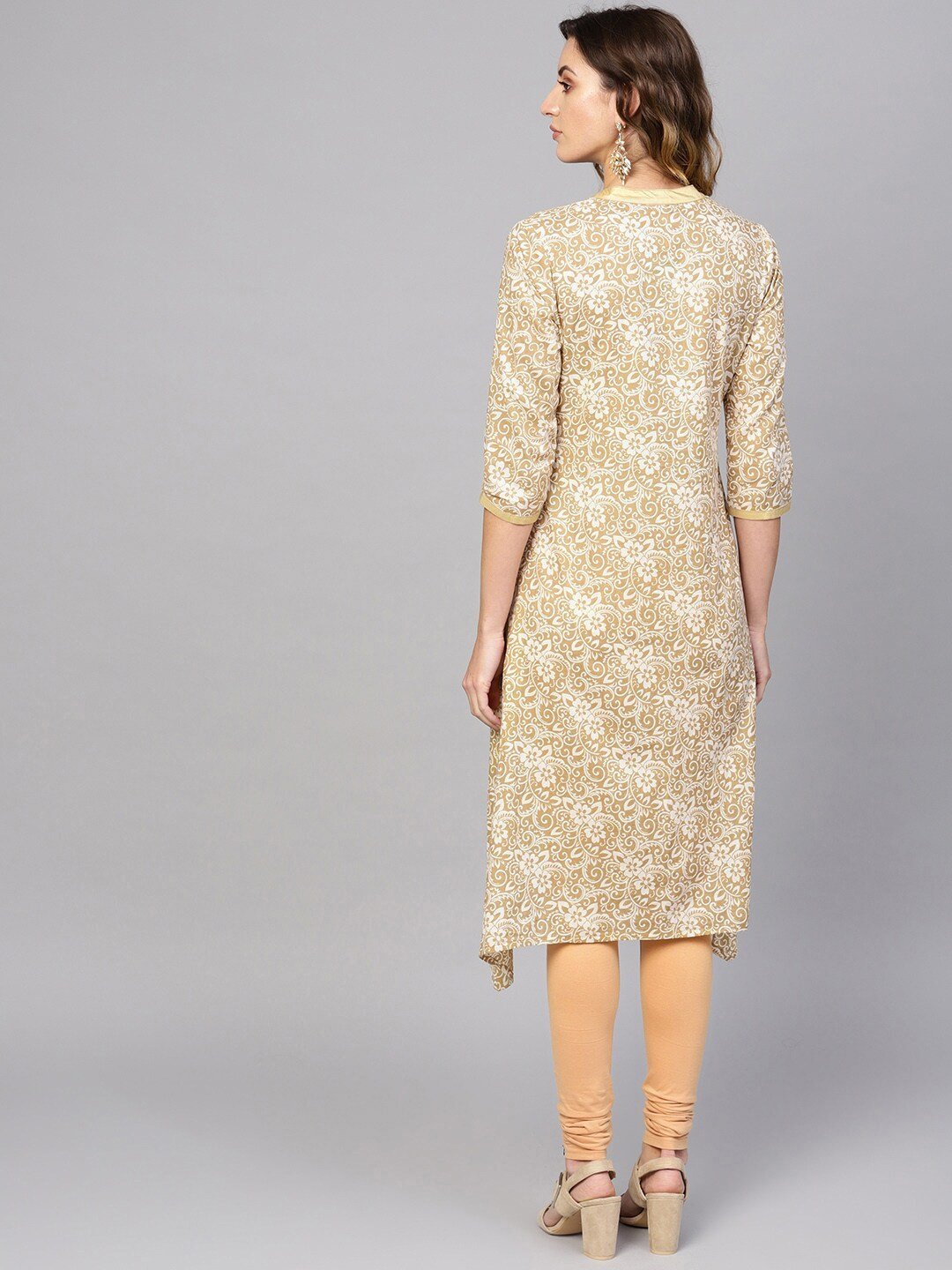 Women's  Off-White & Beige Printed A-Line Angrakha Kurta