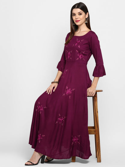 Women's Purple Rayon Kurta By Vbu