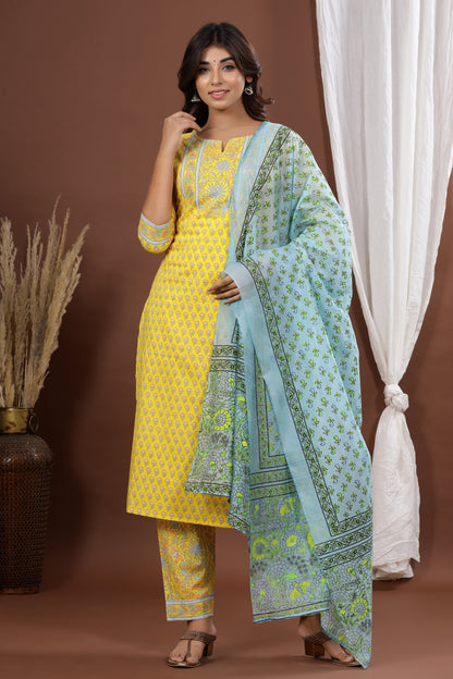 Women's Yellow Printed Kurta Set