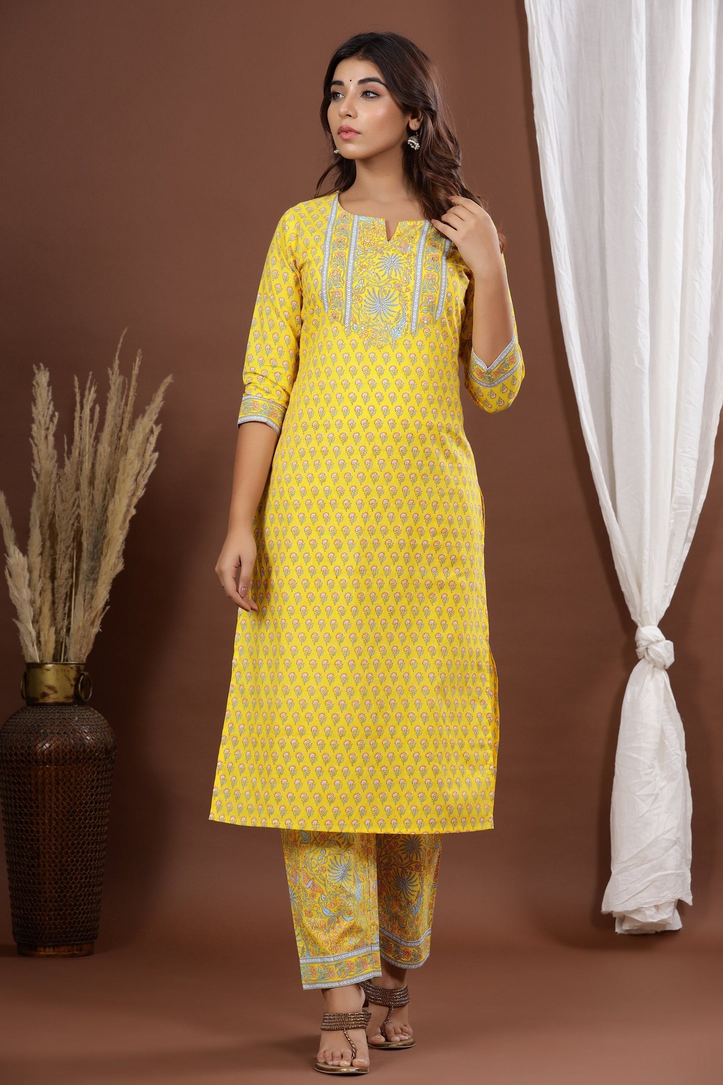 Women's Yellow Printed Kurta Set