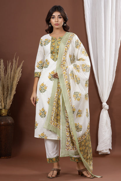 Women's White Printed Kurta Set