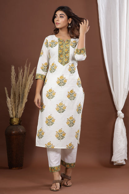 Women's White Printed Kurta Set