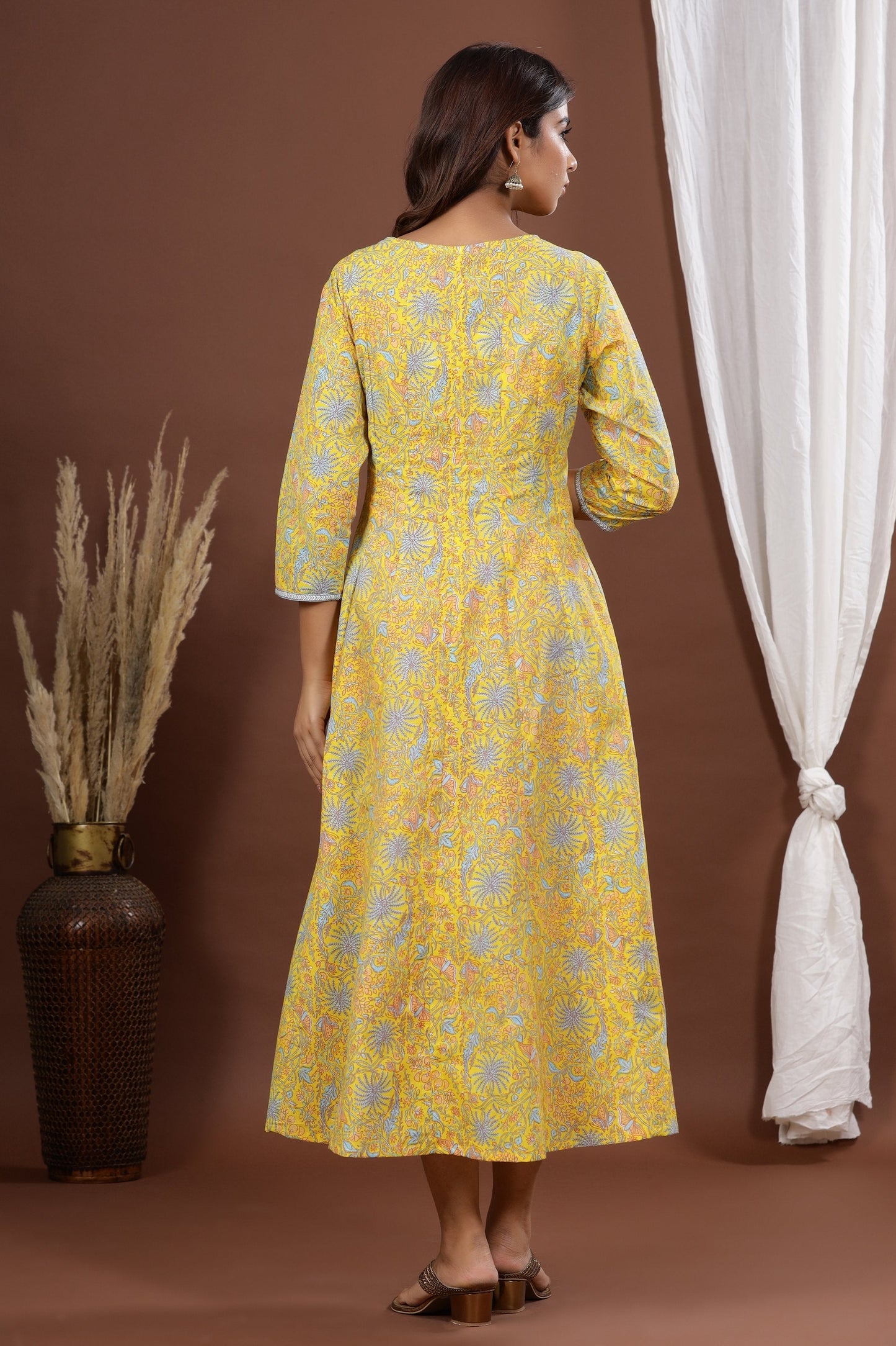 Women's Yellow A-Line Printed Kurta