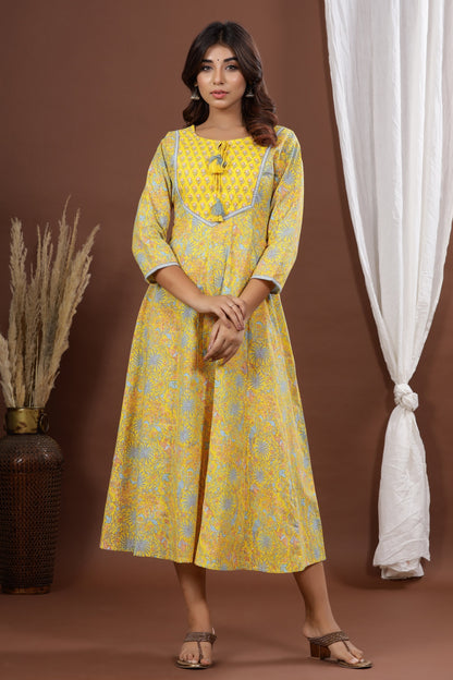 Women's Yellow A-Line Printed Kurta