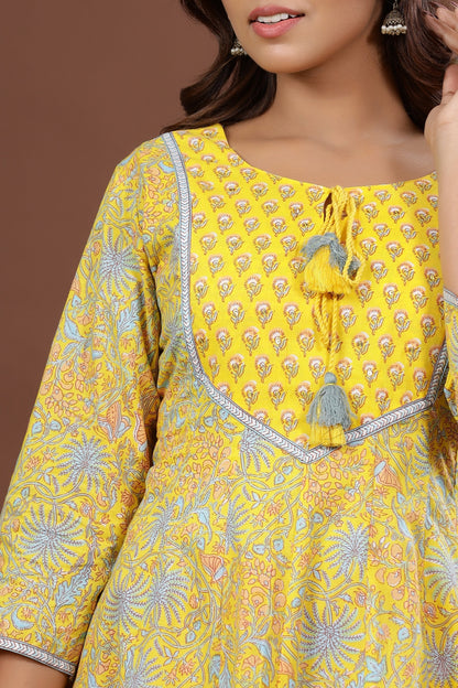 Women's Yellow A-Line Printed Kurta