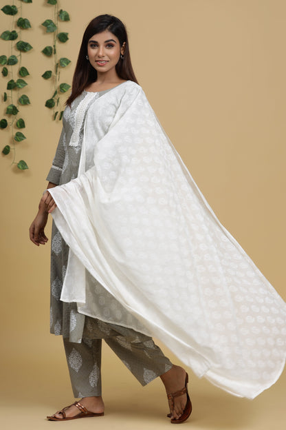Women's Grey Printed Kurta Set