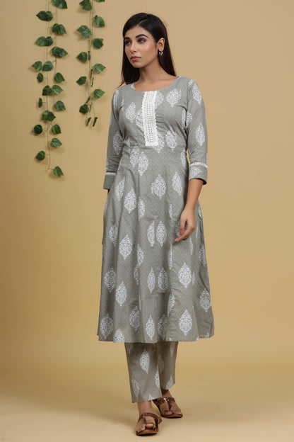 Women's Grey Printed Kurta Set