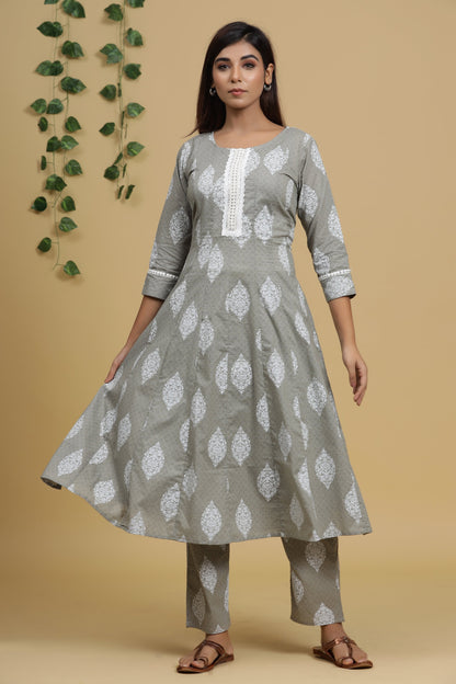 Women's Grey Printed Kurta Set