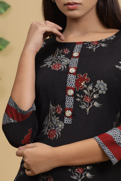 Women's Black Printed Kurta Set