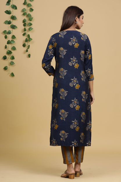 Women's Blue Printed Dupatta Set