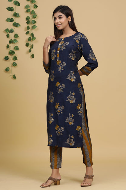 Women's Blue Printed Dupatta Set