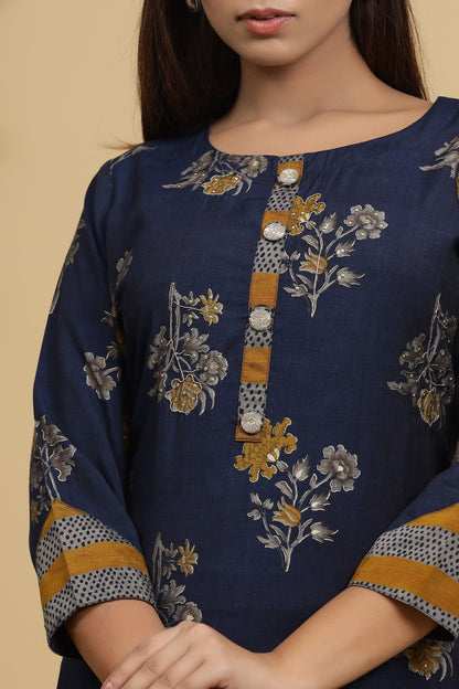 Women's Blue Printed Dupatta Set