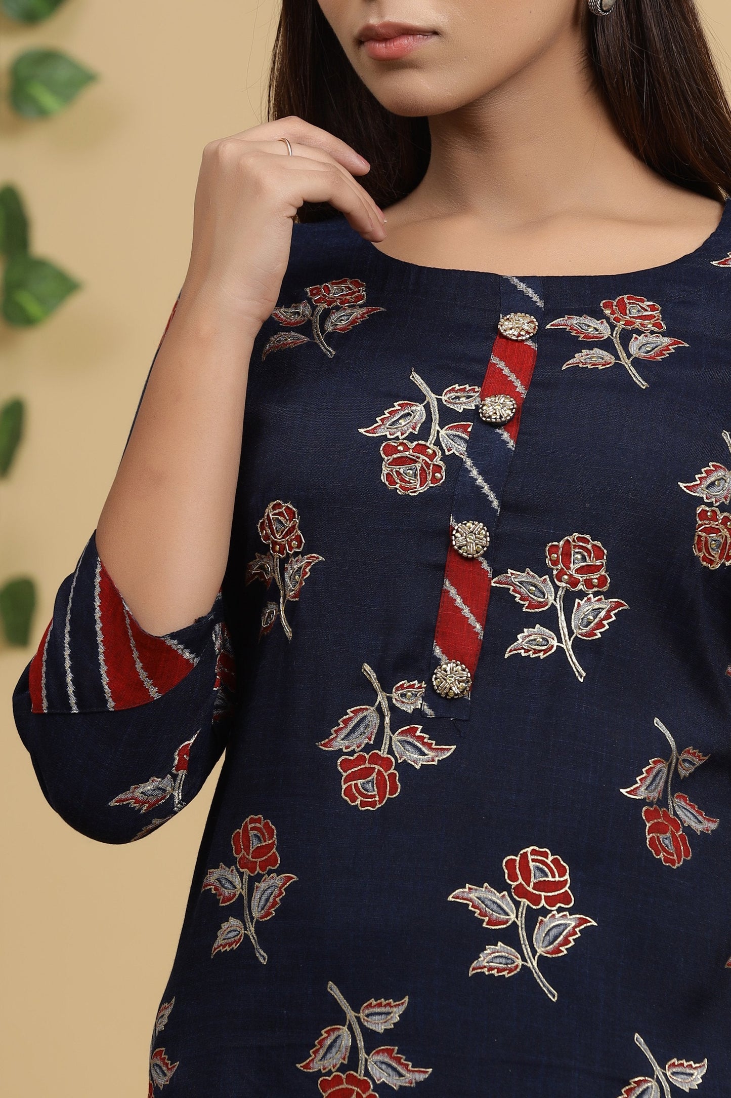 Women's Navy Blue Printed Kurta Set
