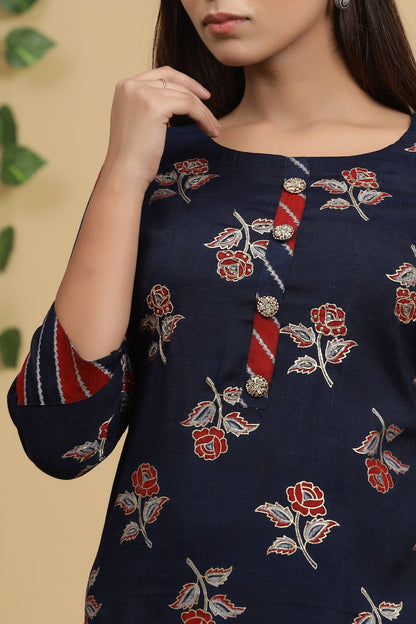 Women's Navy Blue Printed Kurta Set