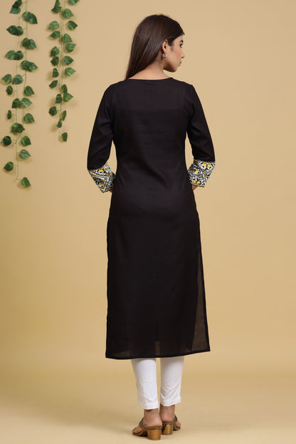 Women's Black Solid Printed Kurta