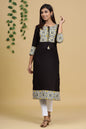 Women's Black Solid Printed Kurta