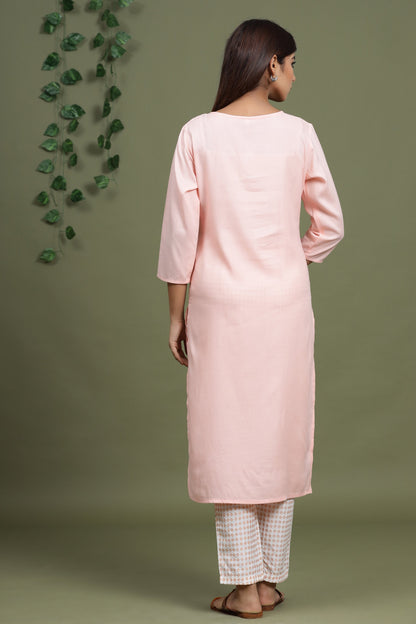 Women's Peach Embroidered Kurta Set