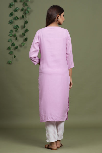 Women's Mauve Embroidered Kurta Set
