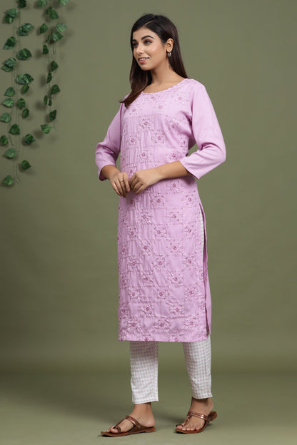 Women's Mauve Embroidered Kurta Set
