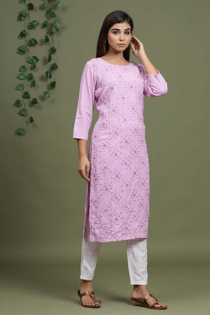 Women's Mauve Embroidered Kurta Set