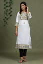 Women's White Solid Printed Kurta