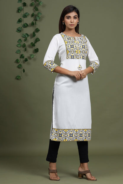Women's White Solid Printed Kurta