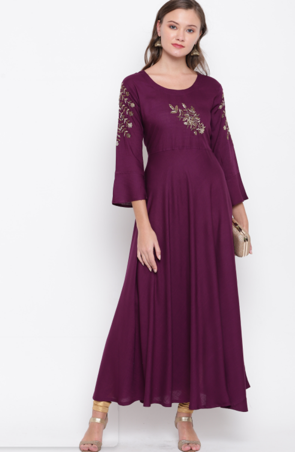 Women's Purple Rayon Anarkali Kurta By Vbuyz (