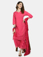 Women's Pink Viscose Solid 3/4 Sleeve V Neck Casual kurta Palazzo Dupatta Seta