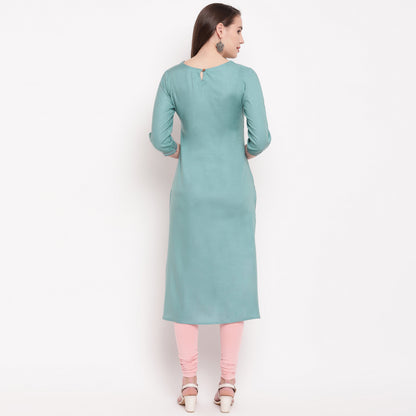 Women's Sea Green Rayon Kurta By Vu