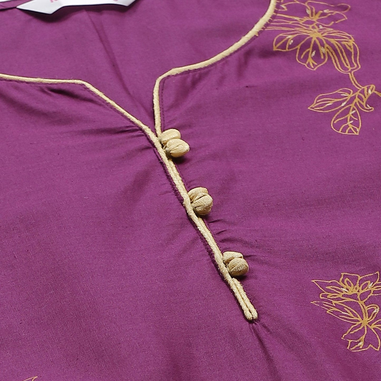 Women's Purple Cotton Printed 3/4 Sleeve Round Neck Casual Kurta Only