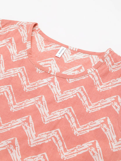 Women's Zig-zag printed Cotton Kurta with Belt