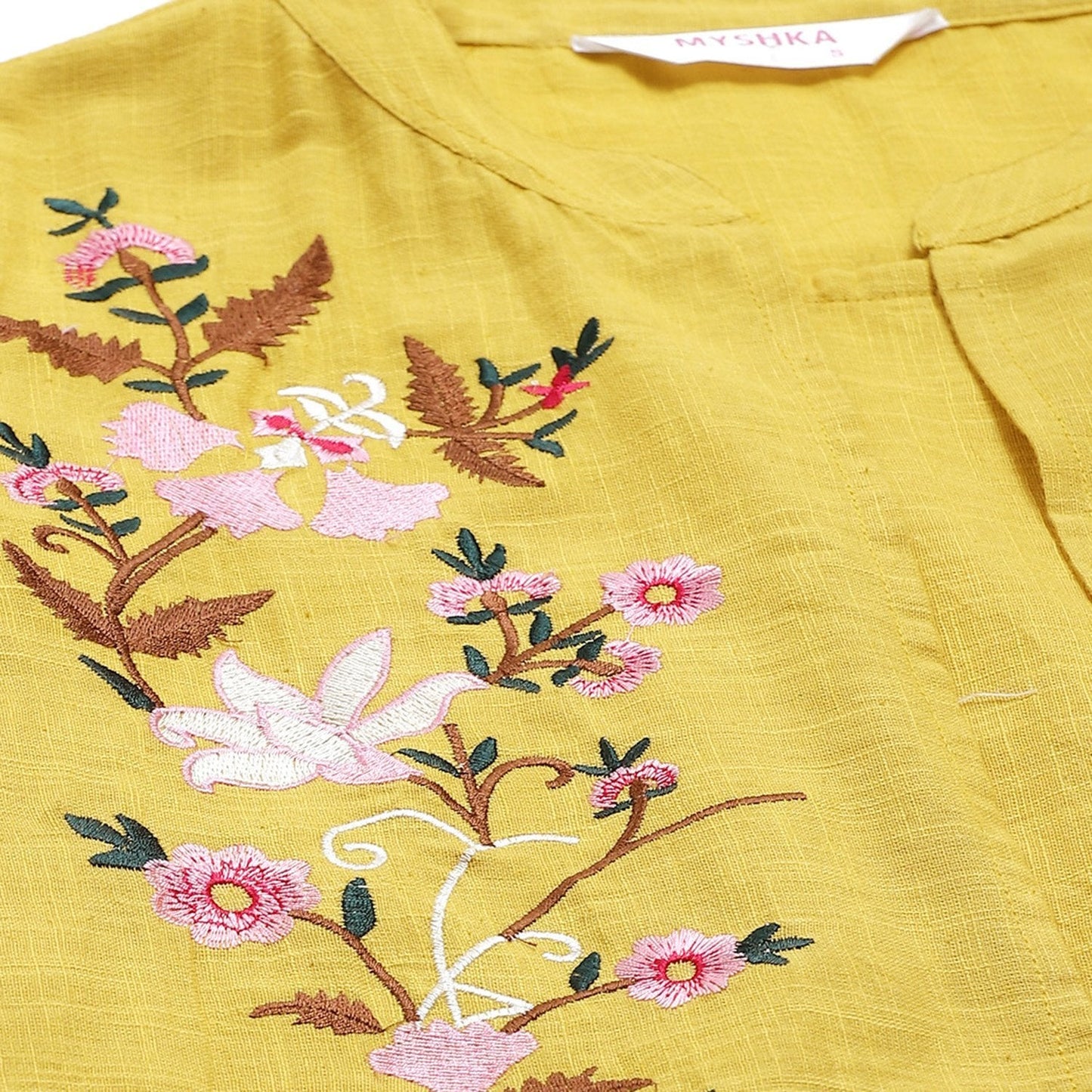 Women's Yellow Cotton Slub Printed Sleeveless Round Neck Casual Dress
