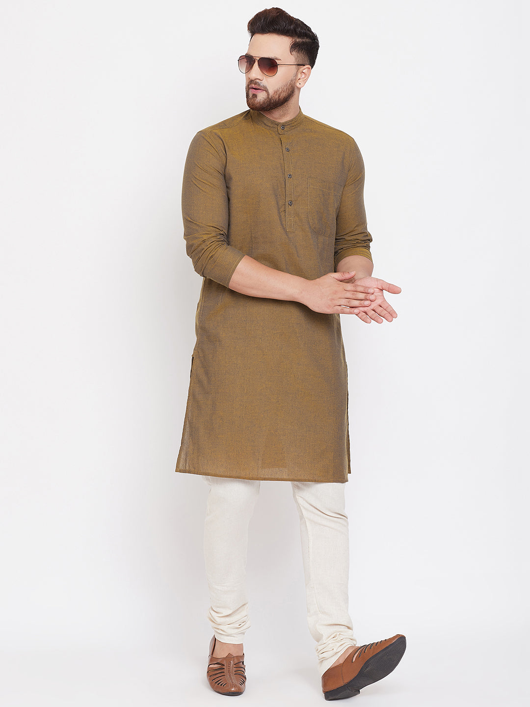 Men's Cotton Kurta With Band Collar