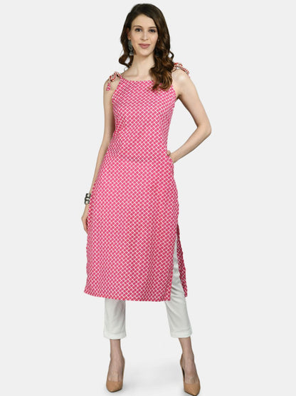 Women Pink Cotton Printed Kurta by Myshka (