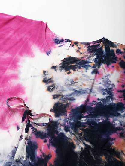 Women's Pink-Blue Tie-dye Rayon Kaftan Dress