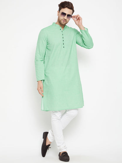 Men's Green Color Long Kurta with Band Collar