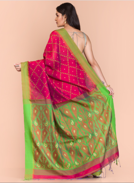 Women's Rani pink Blended cotton jamdani saree
