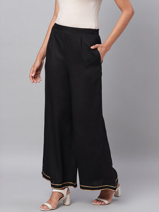 Women Black Solid Palazzo by Myshka (