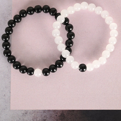 Unisex White & Black Marbel Crystal Elasticated Bracelet