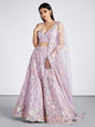 Women's Mauve Net Sequins And Thread Embroidery Lehenga Choli & Dupatta
