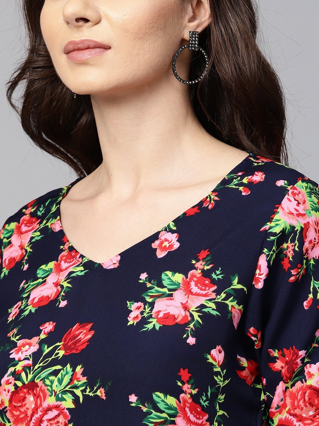 Women's Multi Polyester Printed Half Sleeve V Neck Dress